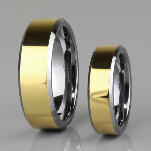 Купить кольцо из вольфрама TATIC R-TU-007 для пар, с золотой каемкой оптом от 1 600 руб.