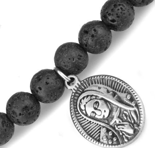 Купить браслет из лавы и гематита Everiot Select LNS-2196 c подвеской, Девой Марией и крестом оптом от 720 руб.