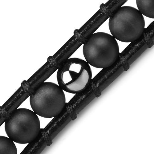 Купить широкий плетеный браслет-намотка Everiot Select LNS-3122 из черного агата и гематита оптом от 1 790 руб.
