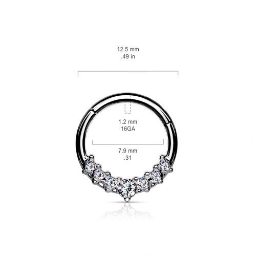 Купить кольцо кликер с фианитами PiercedFish --RH014 серьга для пирсинга септума носа, трагуса, хеликса уха, брови, губ, пупка оптом от 640 руб.
