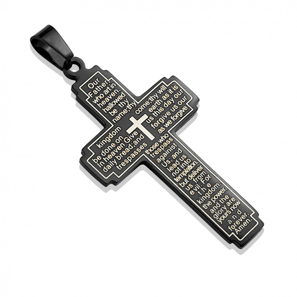Купить мужской кулон TATIC SSPM-6786-K из стали в виде креста с молитвой на английском языке оптом от 600 руб.