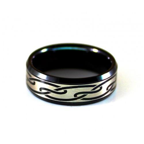Купить черное кольцо из карбида вольфрама CARRAJI RTU-076 с орнаментом оптом от 1 150 руб.