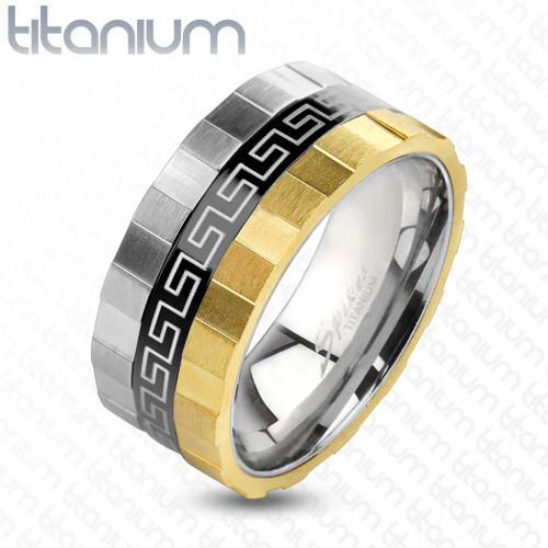 Купить мужское вращающееся кольцо антистресс из титана Spikes R-TM-3875 с меандром оптом от 1 060 руб.