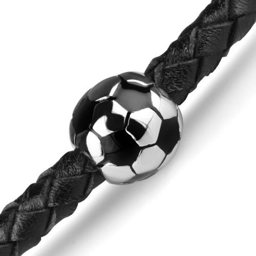 Купить мужской плетеный браслет из черной кожи с футбольным мячом Everiot Select LNS-5019 оптом от 1 050 руб.