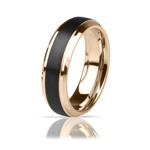Купить кольцо из карбида вольфрама Lonti RTG-4322-KRD черное с гранями под розовое золото оптом от 1 180 руб.