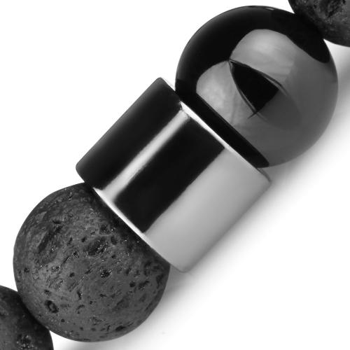 Купить черный мужской браслет на резинке из агата, лавы (базальта) и гематита Everiot Select LNS-2113 оптом от 970 руб.