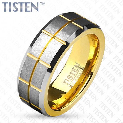 Купить мужское кольцо Tisten из титан-вольфрама (тистена) R-TS-020 с золотистым покрытием оптом от 1 610 руб.