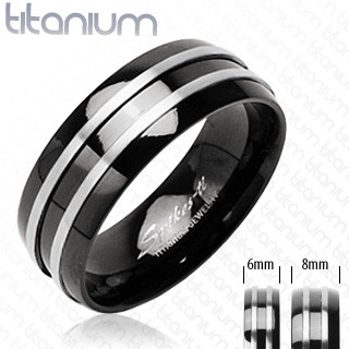 Купить кольцо из титана Spikes R-TI-3066L черное с металлическими полосамими оптом от 670 руб.