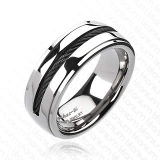 Купить мужское кольцо из титана Spikes R-TI-1649 с черным тросом оптом от 660 руб.