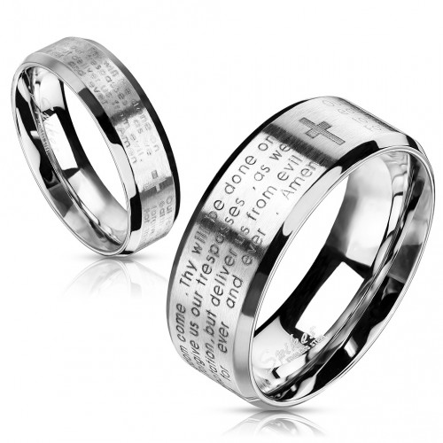 Купить кольцо из стали Spikes R-M2769 с молитвой "Отче наш" на английском языке оптом от 430 руб.