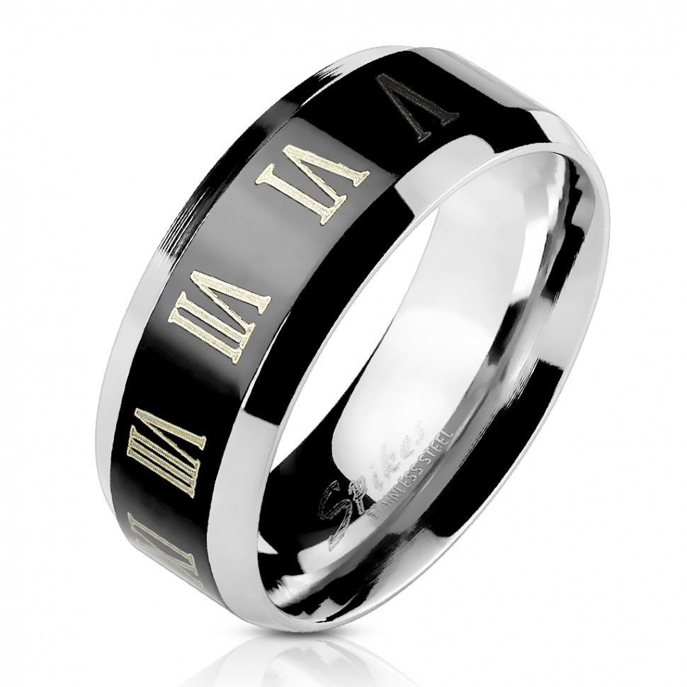 Купить кольцо из стали Spikes R-M2312 с римскими цифрами оптом от 530 руб.