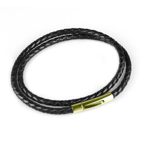 Купить плетеный кожаный шнурок премиум Everiot Select LC-5001-GD со стальной застежкой оптом от 840 руб.