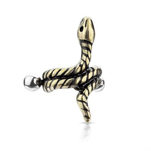 Купить серьга-кафф в виде змеи PiercedFish JB022 со штангой для пирсинга в хрящ, хеликс уха оптом от 300 руб.