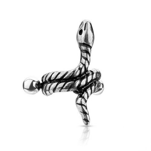 Купить серьга-кафф в виде змеи PiercedFish JB022 со штангой для пирсинга в хрящ, хеликс уха оптом от 300 руб.