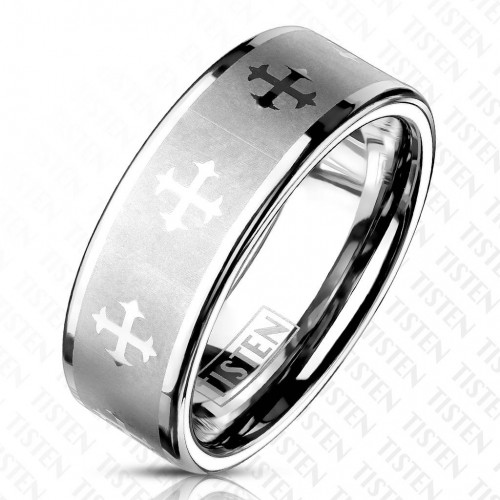 Купить мужское кольцо Tisten из титан-вольфрама (тистена) R-TS-059 с крестами оптом от 1 360 руб.