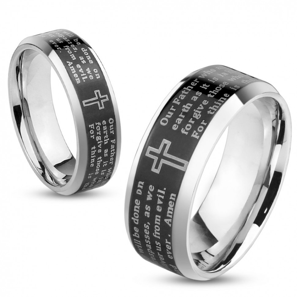 Купить кольцо из стали TATIC R-M4058K с молитвой "Отче наш" на английском языке оптом от 480 руб.