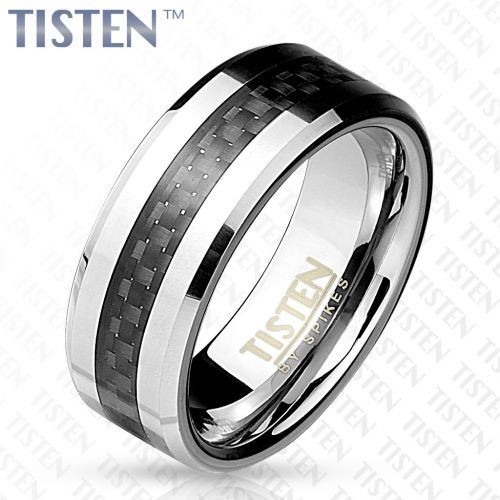 Купить мужское кольцо из тистена (титан-вольфрама) Tisten R-TS-016 с карбоновой вставкой оптом от 1 150 руб.
