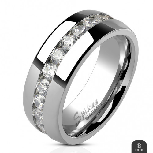 Купить кольцо из стали Spikes R-H1570 c рядом белых фианитов по кругу оптом от 1 030 руб.