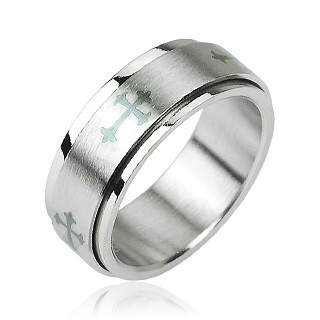 Купить кольцо мужское из стали TATIC R-M0122 вращающееся с крестами оптом от 420 руб.