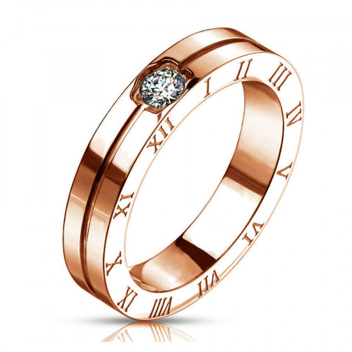 Купить кольцо из стали TATIC RSS-0008 с римскими цифрами и фианитом  оптом от 2 300 руб.
