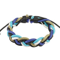 Кожаный браслет Spikes SL0183-B плетеный, бело-голубой