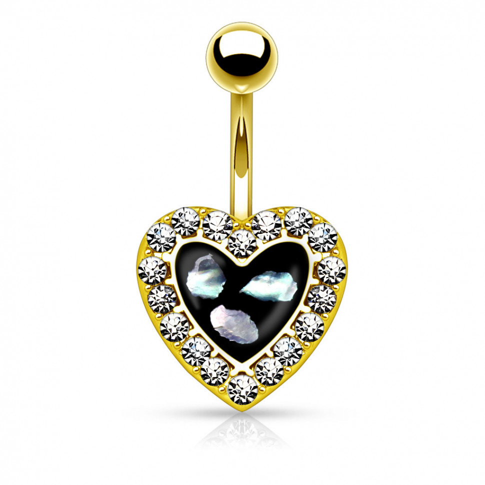 Купить украшение для пирсинга пупка PiercedFish N01001-GDK в форме сердца с фианитами оптом от 490 руб.