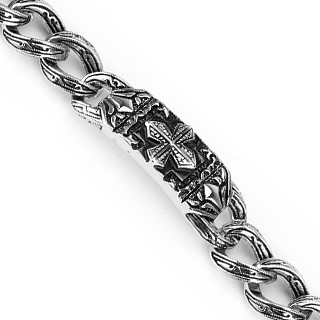 Купить мужской браслет-цепь Spikes SSBQ-3103 из стали с рельефными звеньями и крестом оптом от 1 930 руб.
