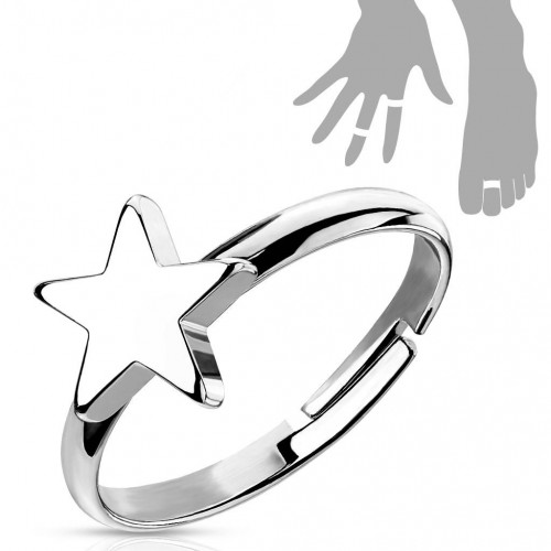 Купить безразмерное незамкнутое кольцо для пальцев ног/на фалангу TATIC R-A039 со звездой оптом от 290 руб.