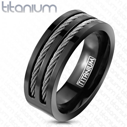 Купить мужское кольцо из титана Spikes R-TM-3653 с металлическим тросом оптом от 810 руб.