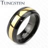 Купить кольцо мужское из вольфрама Spikes R-TU-189 черное с золотой полоской по центру оптом от 2 480 руб.