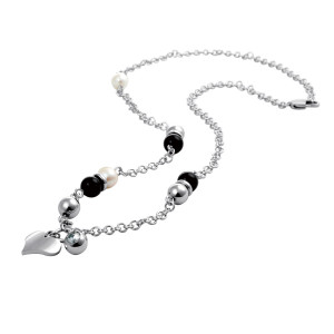 Ожерелье из стали с подвесками "Сердце и жемчуг" Everiot AAB-21NSLD 