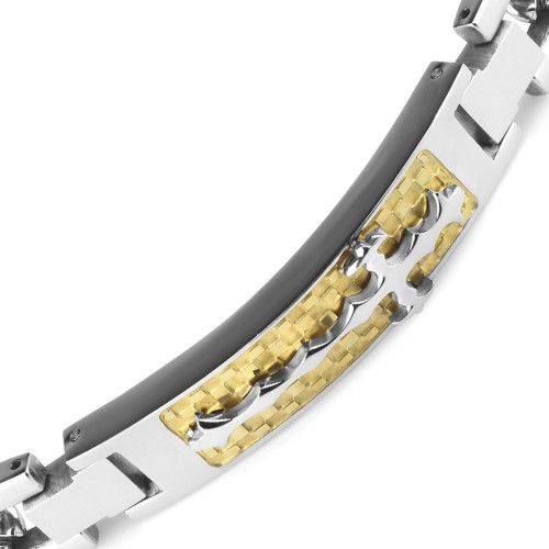 Купить мужской браслет-цепочка TATIC SSBQ-3038 из стали с золотистой вставкой и крестом оптом от 1 320 руб.