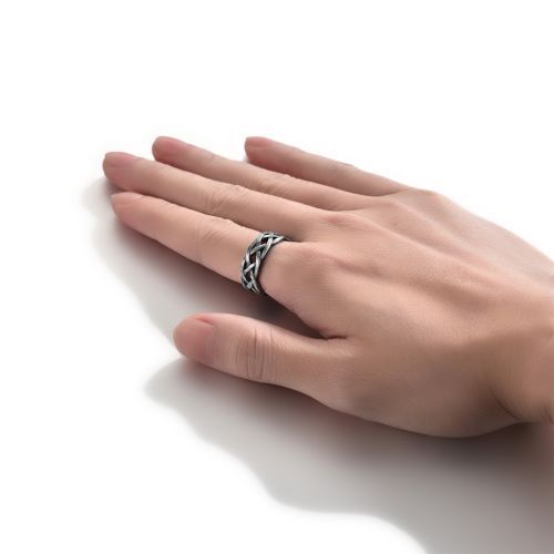 Купить кольцо цепь плетеное в виде косички из ювелирной стали TATIC RSS-8202 оптом от 850 руб.