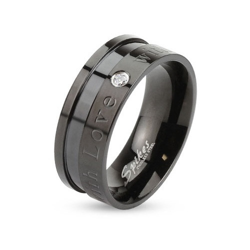 Купить кольцо из стали Spikes R-M2955 с выгравированной надписью и фианитом оптом от 510 руб.