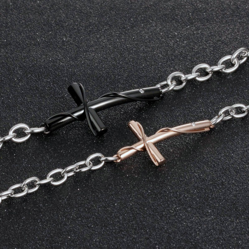 Купить браслет-цепь из стали с Everiot SB-XP-15285 в виде креста с фианитом оптом от 930 руб.
