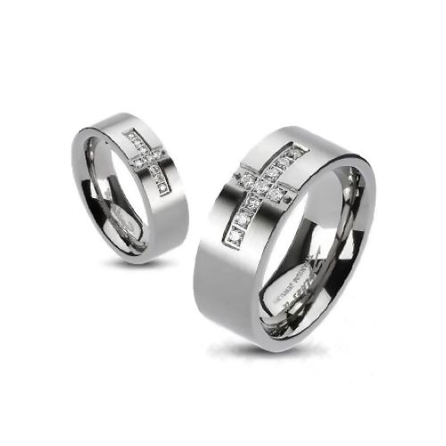 Купить титановое кольцо Spikes R-TI-1241 с фианитами в форме креста оптом от 790 руб.