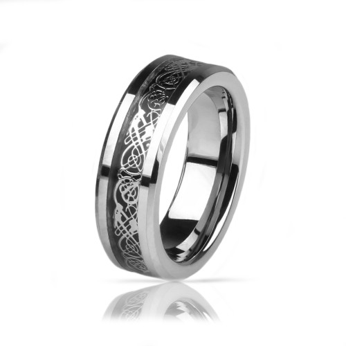 Купить кольцо из карбида вольфрама Lonti RTG-0034 с орнаментом "Кельтский дракон" оптом от 1 070 руб.