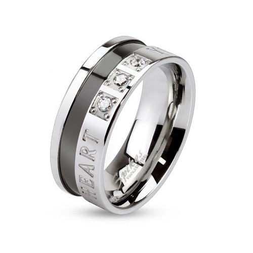 Купить кольцо из стали Spikes R-M2968 с выгравированной надписью и фианитами оптом от 580 руб.