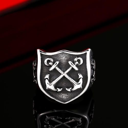 Купить мужской перстень из стали в форме герба Everiot SR-BR-324 с морскими якорями оптом от 600 руб.