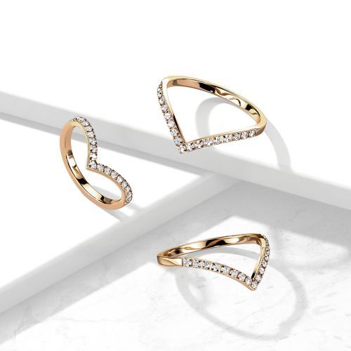 Купить женское V-образное кольцо из ювелирной стали TATIC RSS-7721 с дорожкой фианитов, цвет розового золота оптом от 800 руб.