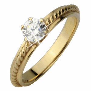 Кольцо на помолвку из стали золотистого цвета Lonti AAB-223GRSS с фианитом