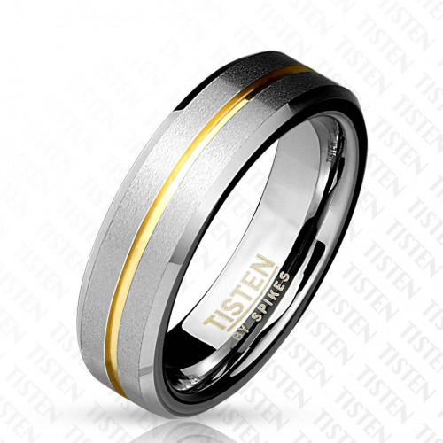 Купить кольцо Tisten из титан-вольфрама (тистена) R-TS-015 с золотистой полосой оптом от 1 380 руб.