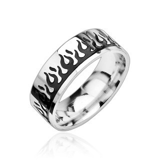 Купить мужское кольцо из стали RST073 с узором "Пламя" оптом от 440 руб.