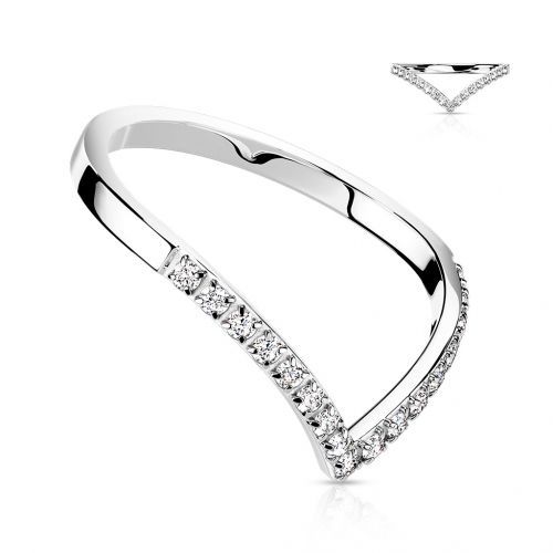 Купить женское V-образное кольцо из ювелирной стали TATIC RSS-7720 с дорожкой фианитов оптом от 800 руб.