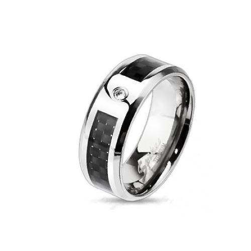 Купить мужское кольцо из титана Spikes R-ТМ-3312 с карбоновой вставкой и фианитом оптом от 570 руб.