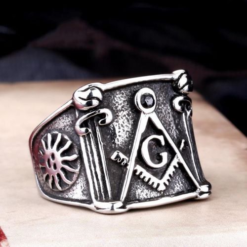 Купить мужской перстень-печатка с масонским символом "Циркуль и наугольник" из стали Everiot SR-BR-200 оптом от 1 680 руб.
