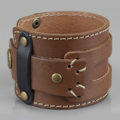 Купить кожаный браслет мужской Scappa NY-430-BR коричневый с объемным декором оптом от 1 040 руб.