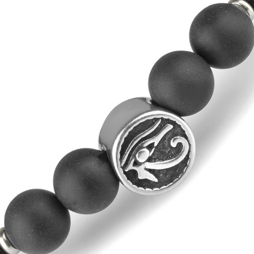 Купить браслет на резинке Everiot Select LNS-0227 из камней агат и бычий глаз с символом "Глаз Гора" оптом от 430 руб.