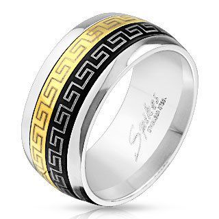 Купить стальное мужское кольцо с крутящейся серединой SPIKES R-M4234 с орнаментом греческий меандр оптом от 860 руб.