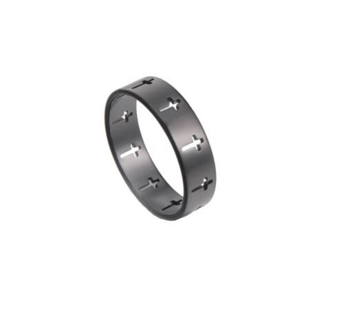 Купить черное кольцо из нержавеющей стали TATIC RSS-2394 с крестами оптом от 500 руб.